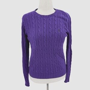 Ralph Lauren Sport Purple Cable Knit Cotton Crew Neck Sweater Pony Logo XL